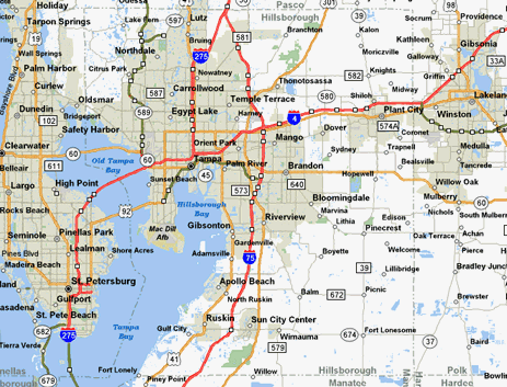 Map of the area our Hillsborough County locksmiths in Florida service