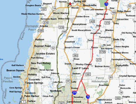 Map of the area our Pasco County locksmiths in Florida service