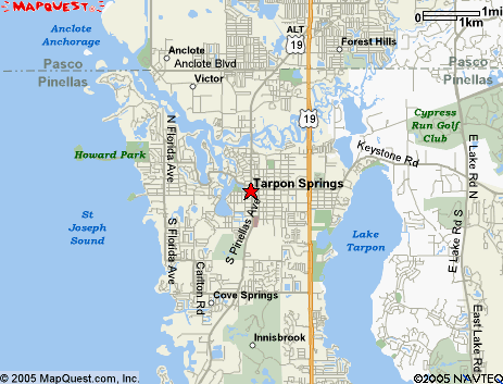 Map of the area our Tarpon Springs locksmiths in Florida service